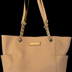 Calvin Klein Beige Tote Bag with Chain-Detail Straps